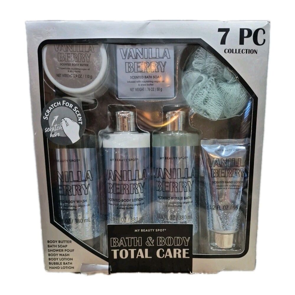 7 PC Holiday Gift My Beauty Spot Vanilla Berry Bath & Body Total Care NEW!